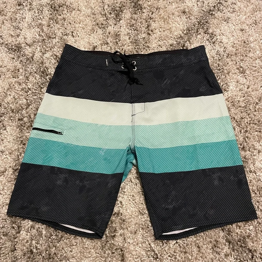 O'Neill Black and Green Striped‎ Board Shorts